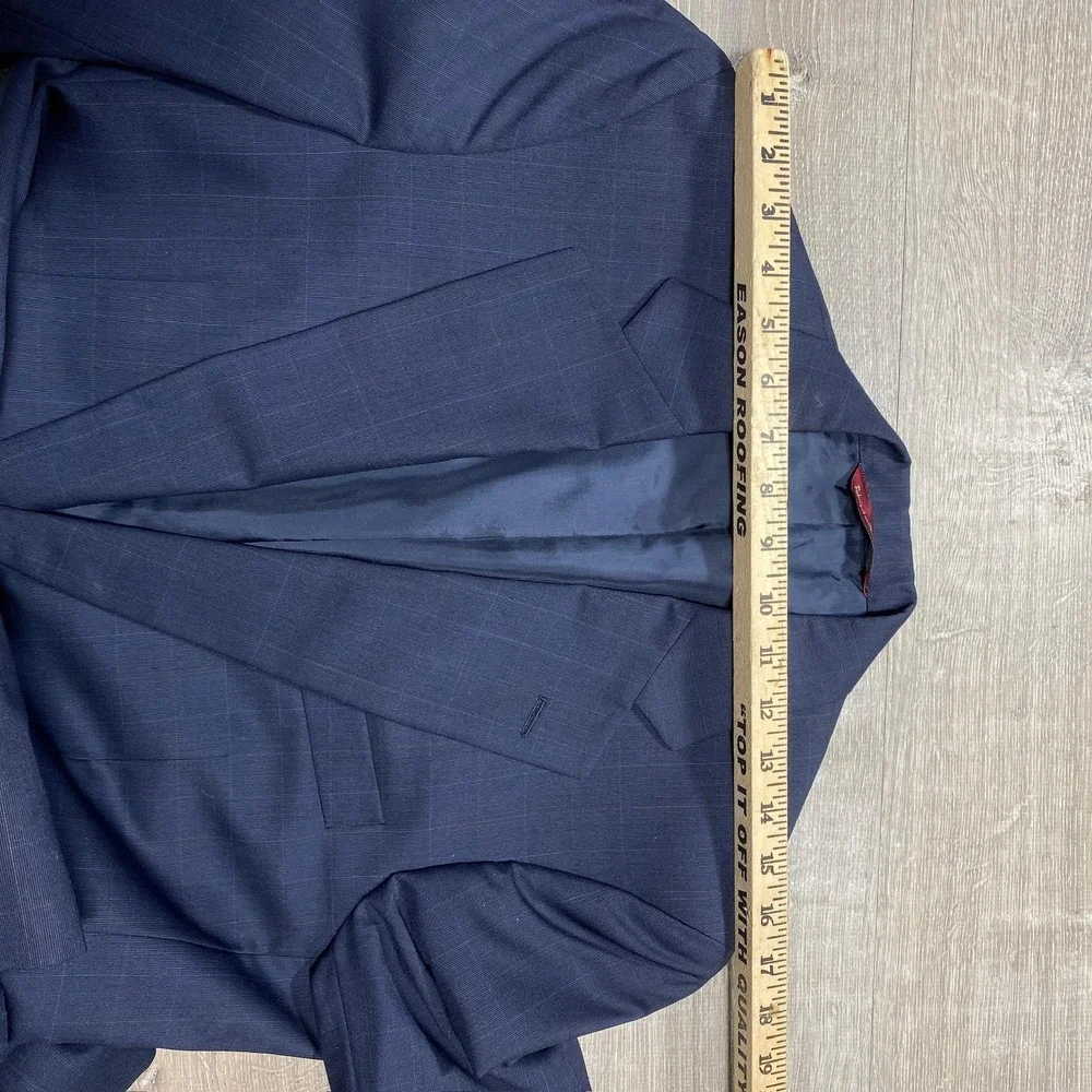 Vintage Samuelsohn Blazer Mens 37‎ Regular Navy Wool Windowpane Sport Coat 90s